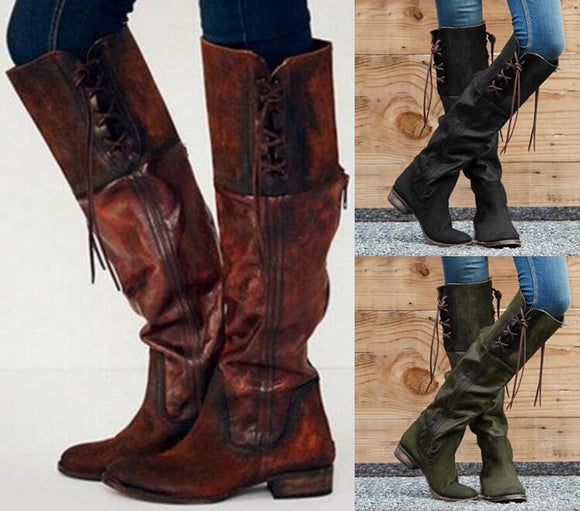 2019 New Women Gladiator Vintage Leather Boots