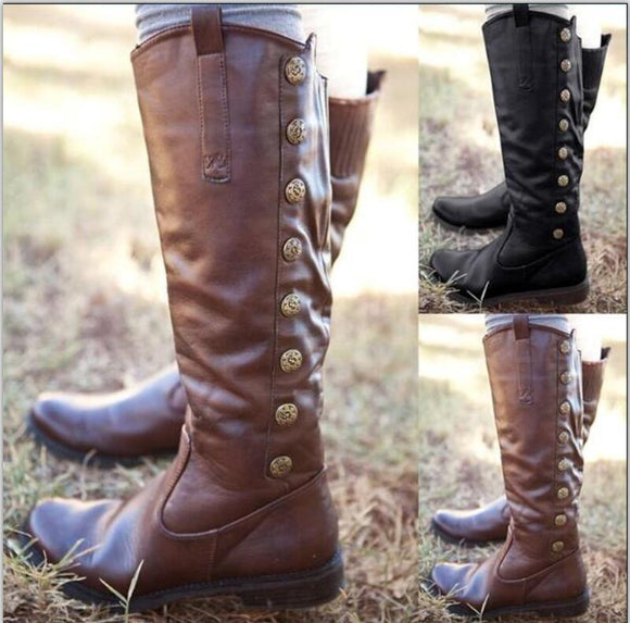 2019 Fashion Vintage Leather Gladiator Button Casual Boots
